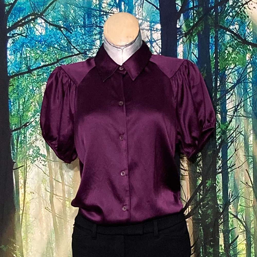 Beautiful purple, satin like button up blouse from Limited